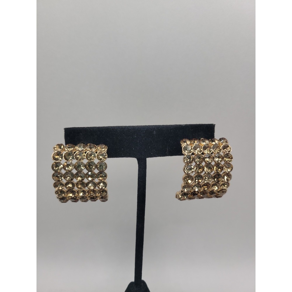 Gold‎ Tone Square Champagne Rhinestone Cluster Stud Earrings Ombre Crystal Post